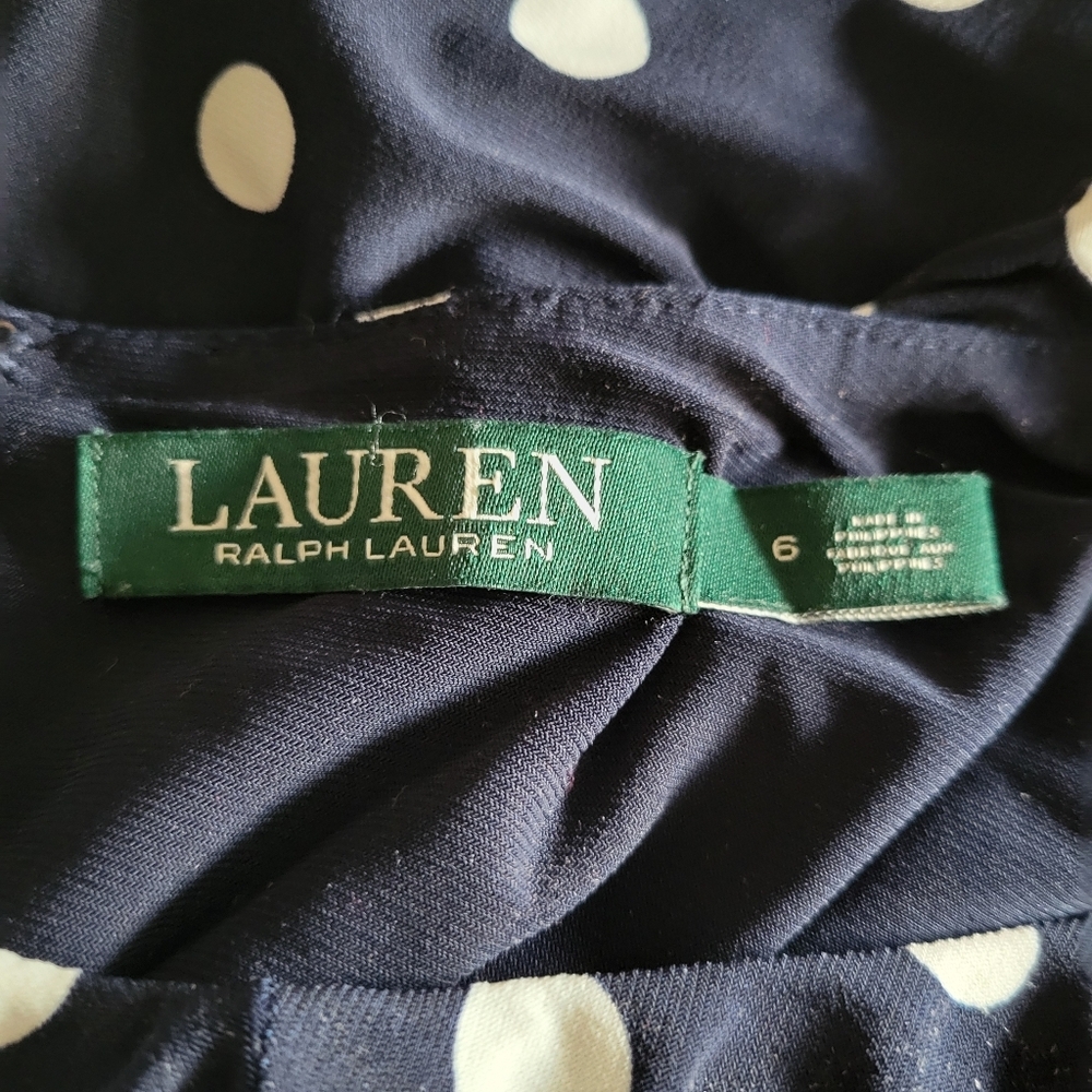 Lauren by RL Dark Blue Polka Dot Sleeveless Dress Size 6 - Picture 6 of 6